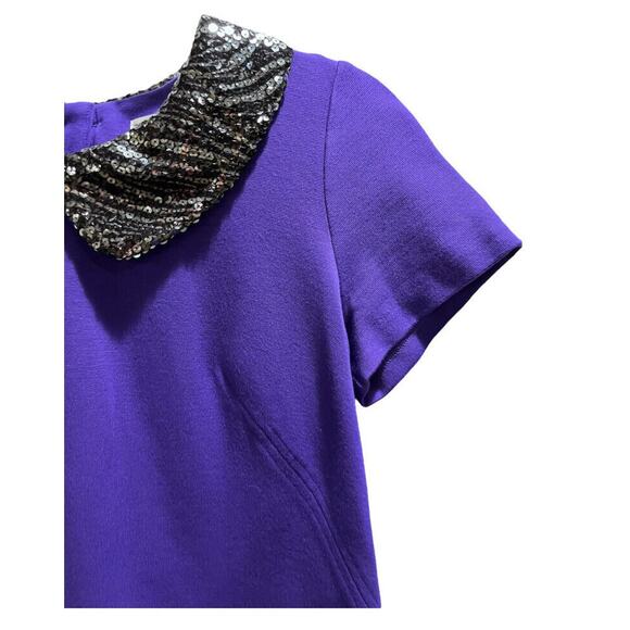 Milly Vintage Purple Blouse Black Sequin Collar Back Buttons Short Sleeve Sz SM - Picture 5 of 9